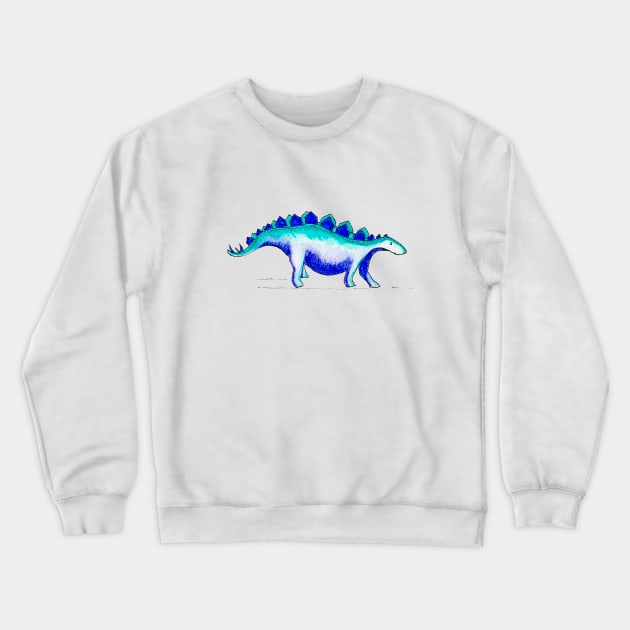 Blue Stegosaurus Dinosaur Watercolour Print for Kids Crewneck Sweatshirt by Maddybennettart